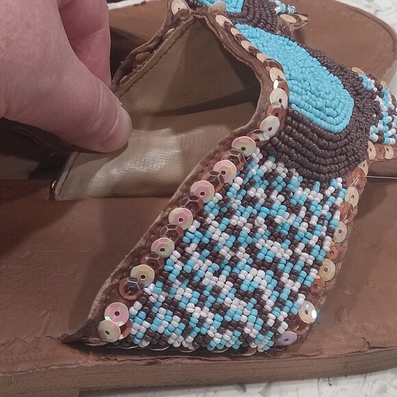 Beaded Women Sandals w/ Colorful Beads Native American Design size 9 - Picture 4 of 5